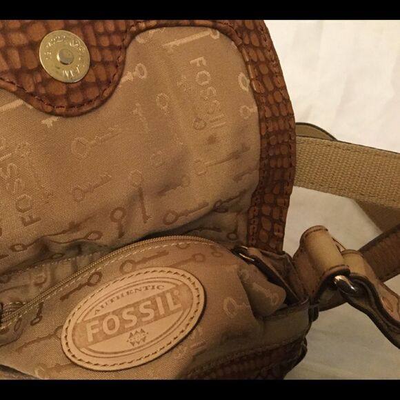 Fossil Crossbody Bag Brown Crocodile Embossed - Picture 8 of 9